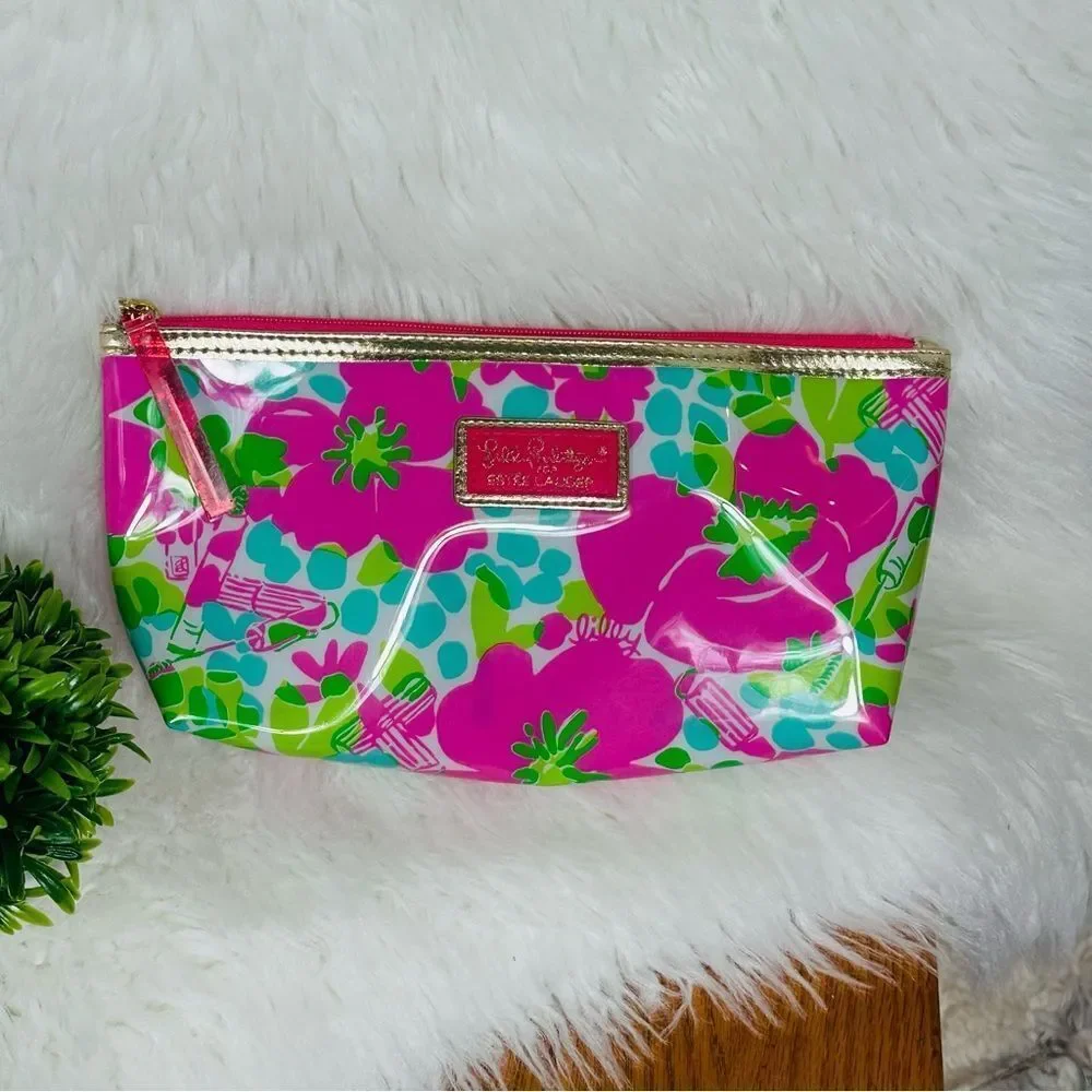 Lilly Pulitzer by estee Lauder Pink and Green Floral Bag